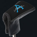Funda Para Palo De Golf Nombra de monograma de guión azul negro<br><div class="desc">Cubierta del putter de golf con el nombre de monograma sencillo negro y azul. Esto hace que el dulce perfecto cumpleaños 16,  boda,  ducha de novia,  aniversario,  ducha de bebé o fiesta de soltera sea regalo para alguien que ama el lujo glam y los estilos de moda.</div>