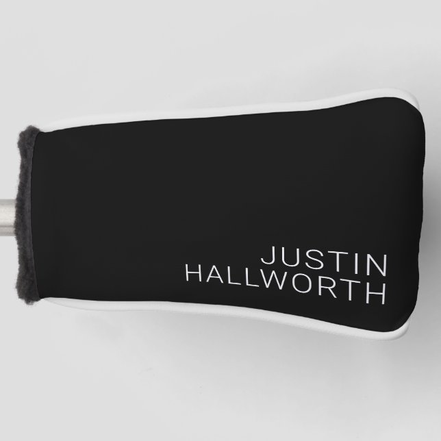 Funda Para Palo De Golf Nombre blanco moderno u otro texto sobre negro (Anverso)