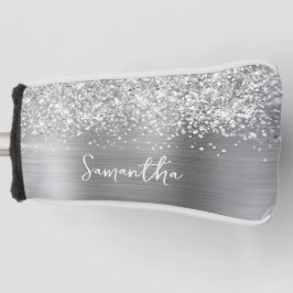 Funda Para Palo De Golf Nombre con Glam de Plata Brillante con Letra Scrip