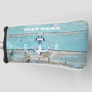 Funda Para Palo De Golf Nombre de barco náutico ancla madera rústica