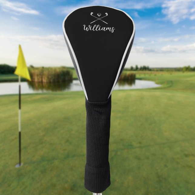 Funda Para Palo De Golf Nombre de guión personalizado Palos de golf negro  (Custom Script Name Golf Clubs Black And White Golf Head Cover)