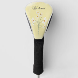 Funda Para Palo De Golf Nombre de la acuarela floral amarilla blanca