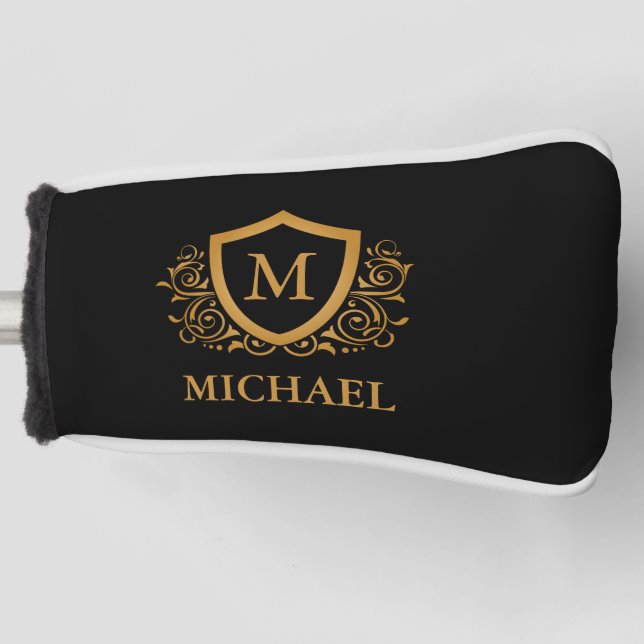 Funda Para Palo De Golf Nombre de monograma de estilo personalizado en neg (Anverso)