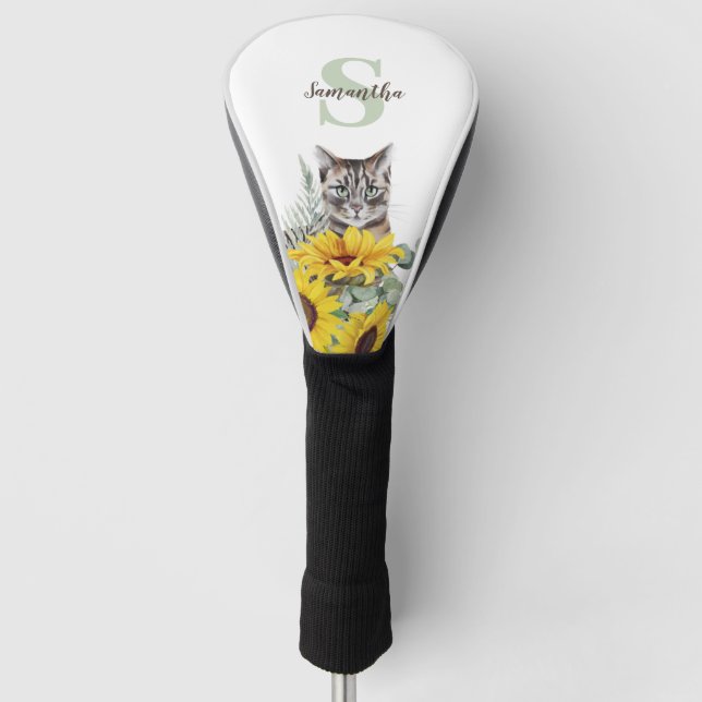 Funda Para Palo De Golf Nombre de monograma de girasol de gato (Anverso)