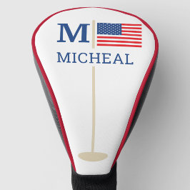 Funda Para Palo De Golf Nombre de monograma de la bandera estadounidense d