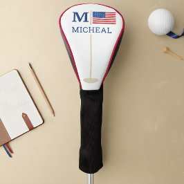 Funda Para Palo De Golf Nombre de monograma de la bandera estadounidense d
