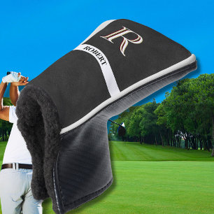 Funda Para Palo De Golf Nombre de monograma de textura de cuero negro