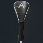 Funda Para Palo De Golf Nombre de monograma del Relieve metalizado metálic<br><div class="desc">Moderno Relieve metalizado Metálico De Faux Negro Acero Inoxidable Elegante Chica Cabeza De Conductor De Golf. Esta cubierta de la cabeza del controlador de golf se puede personalizar para incluir su nombre inicial y su nombre de pila. Póngase en contacto con el diseñador para obtener elementos coincidentes.</div>