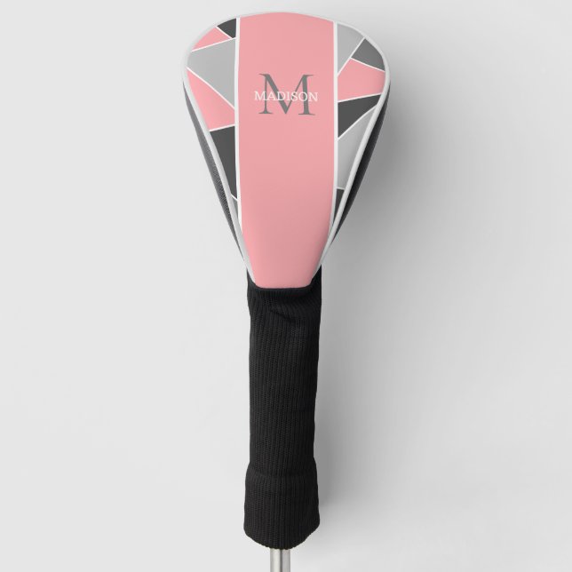 Funda Para Palo De Golf Nombre de monograma moderno rosa Rubor personaliza (Anverso)