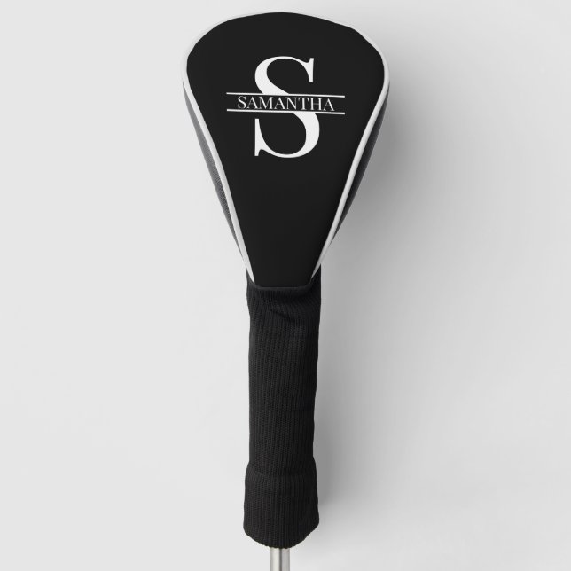 Funda Para Palo De Golf Nombre de monograma moderno y personalizado en bla (Anverso)