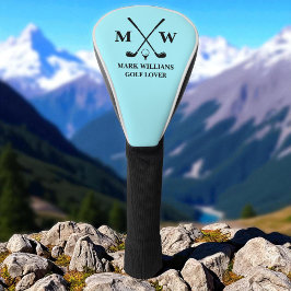 Funda Para Palo De Golf Nombre de Monograma Negro Personalizado Golf Lover
