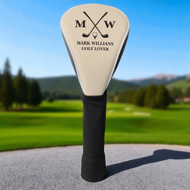 Funda Para Palo De Golf Nombre de monograma negro personalizado Golf Lover (Subido por el creador)
