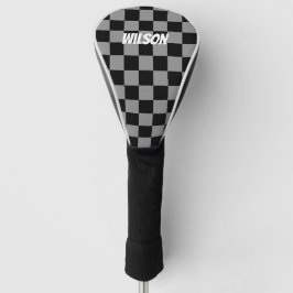 Funda Para Palo De Golf Nombre de monograma personalizado a cuadros en neg