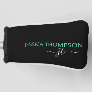 Funda Para Palo De Golf Nombre de monograma personalizado negro y azul tur