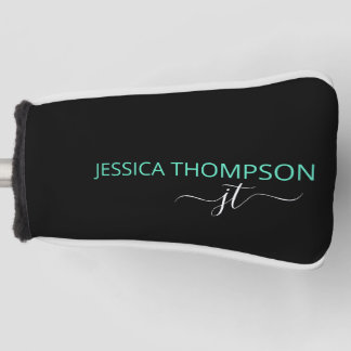 Funda Para Palo De Golf Nombre de monograma personalizado negro y azul tur