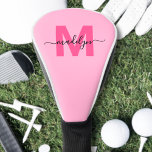 Funda Para Palo De Golf Nombre de monograma rosa personalizado<br><div class="desc">Crear sus propias damas Personalizadas Girly Hot Pink Monograma Nombre Tapa de Golf Esta moda, elegante cubierta de cabeza de golf, cuenta con un brillante fondo rosa bebé que aporta un toque lúdico al verde. El diseño muestra una vibrante impronta magenta rosa rosada, emparejada con un florido nombre de guión...</div>