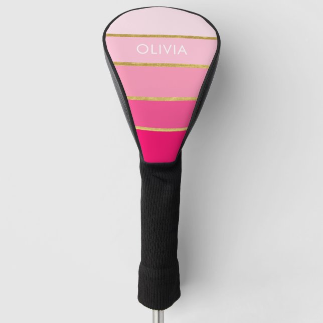 Funda Para Palo De Golf Nombre de oro y rosa caliente brillante personaliz (Anverso)