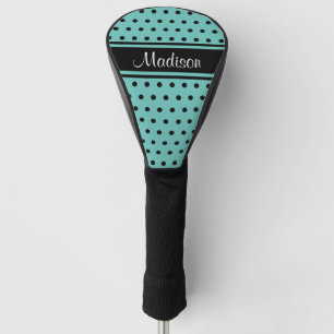 Funda Para Palo De Golf Nombre de script de punto de polka negro Verde azu