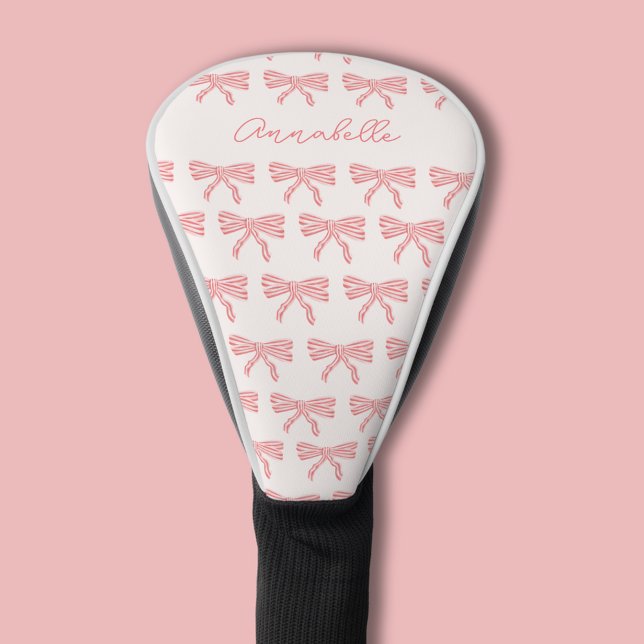 Funda Para Palo De Golf nombre del arco rayado rosado del bonito (Coquette Pink bow golf head cover, personalize with your own name or choice of text.)