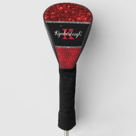 Funda Para Palo De Golf Nombre del Monograma del Purpurina de Faux Rojo Pr