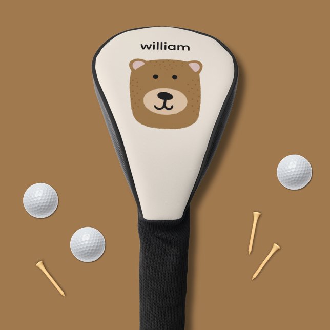 Funda Para Palo De Golf Nombre del oso marrón (Brown bear personalized golf head cover)