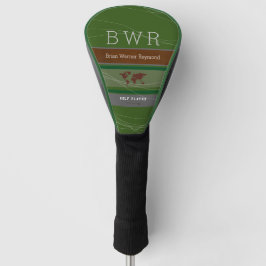 Funda Para Palo De Golf nombre e iniciales del golfista verde rayado