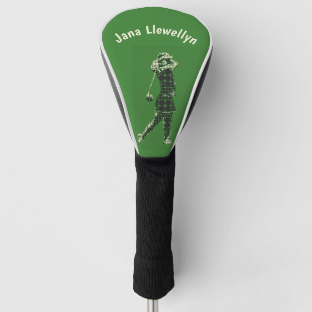 Funda Para Palo De Golf Nombre editable de la mujer golfista en verde (Anverso)
