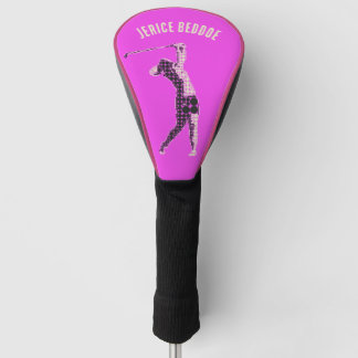 Funda Para Palo De Golf Nombre editable: Golfer femenina en rosa