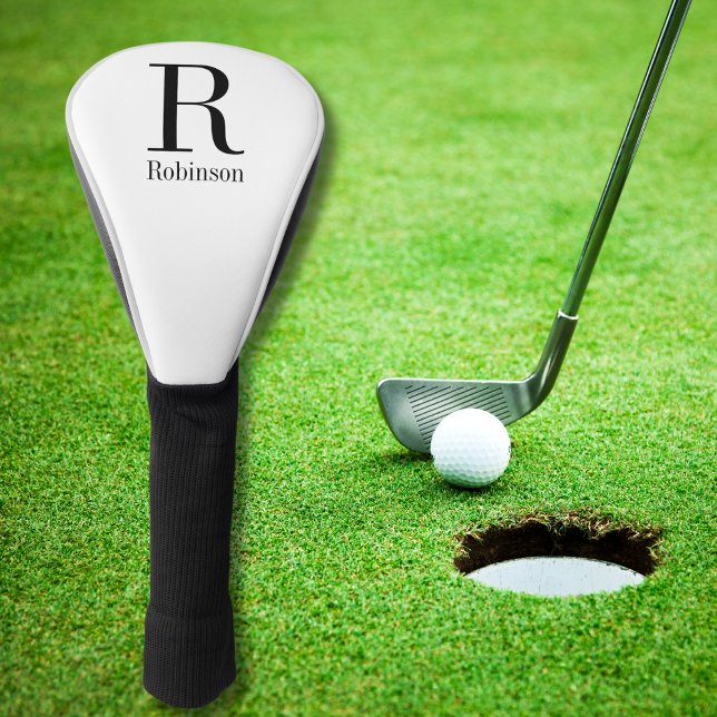 Funda Para Palo De Golf Nombre elegante Monograma inicial negro moderno (Subido por el creador)