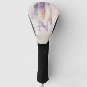 Funda Para Palo De Golf Nombre inicial del purpurina rosado grisáceo