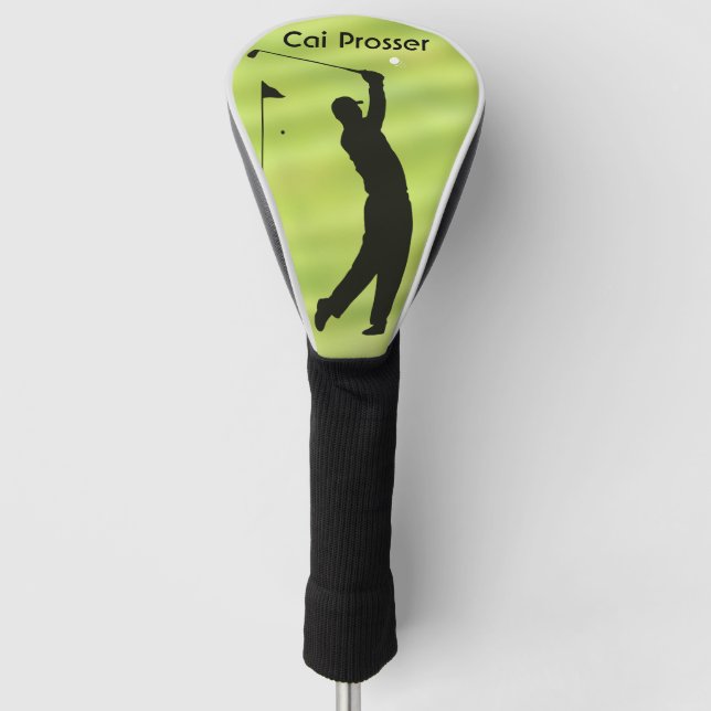Funda Para Palo De Golf Nombre modificable Golfer en verde (Anverso)