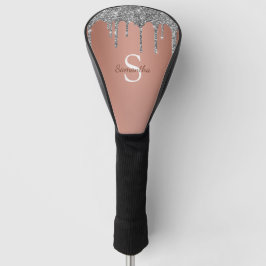 Funda Para Palo De Golf Nombre Monograma con Brillo de Oro Rosa que Cae en