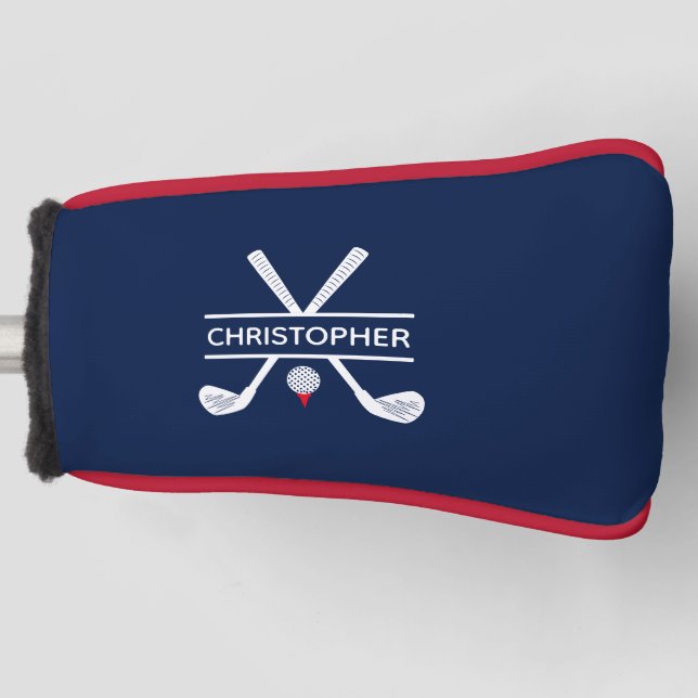 Funda Para Palo De Golf Nombre personalizado azul blanco rojo (Anverso)