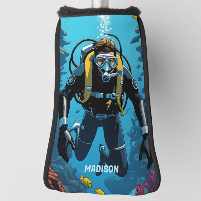 Funda Para Palo De Golf Nombre personalizado Buceador Scuba (Girar 90)