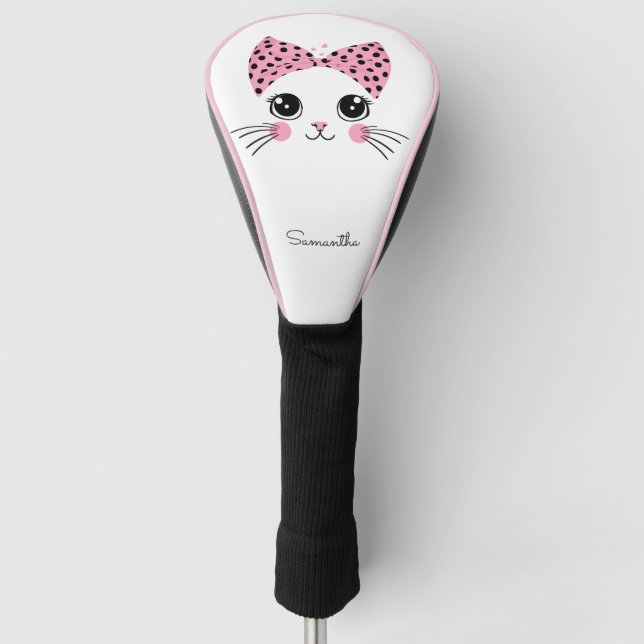 Funda Para Palo De Golf Nombre personalizado Cara de gato recortada (Anverso)