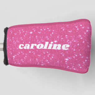 Funda Para Palo De Golf Nombre Personalizado con Brillo Rosa Caliente Retr