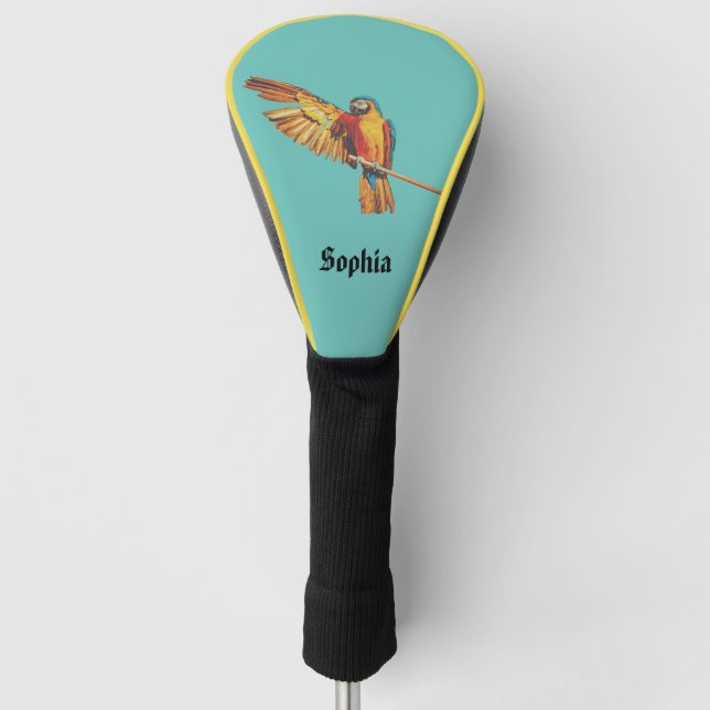 Funda Para Palo De Golf Nombre personalizado con el pájaro de guacamayo de (Anverso)