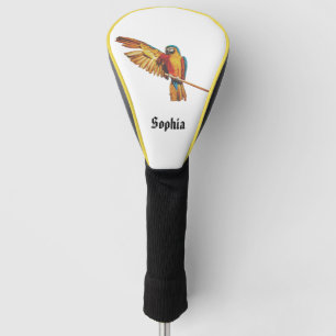 Funda Para Palo De Golf Nombre personalizado con pajarillo de loro BLANCO
