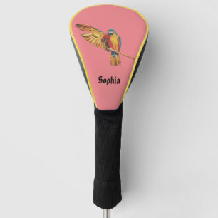 Funda Para Palo De Golf Nombre personalizado con pajarito loro rosa