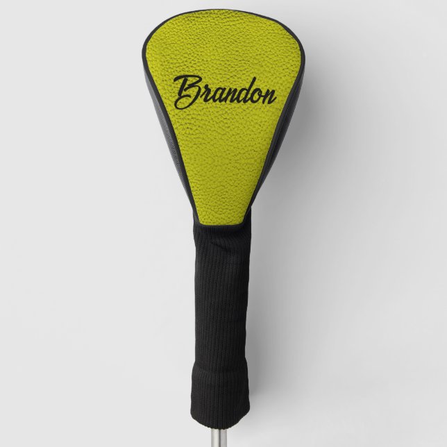 Funda Para Palo De Golf Nombre personalizado cuero amarillo (Anverso)