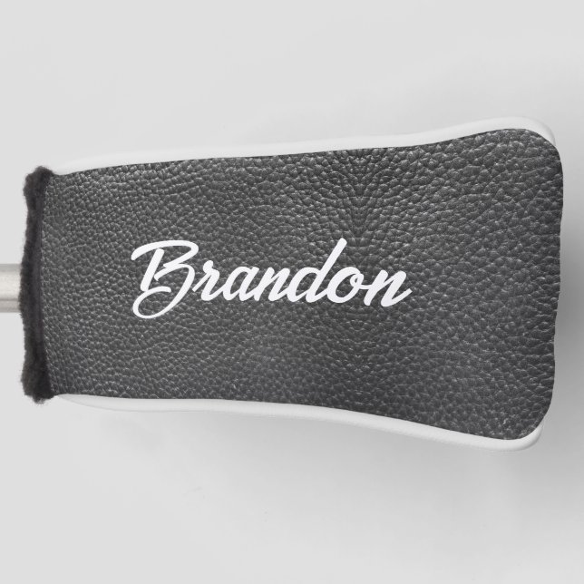 Funda Para Palo De Golf Nombre personalizado cuero negro (Anverso)