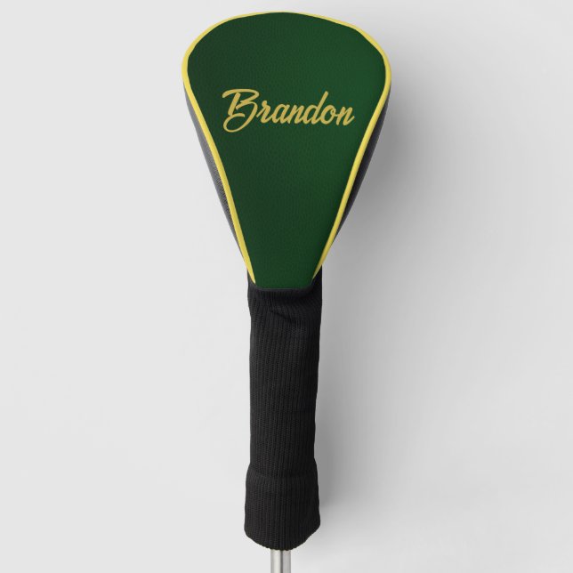 Funda Para Palo De Golf Nombre personalizado cuero verde (Anverso)