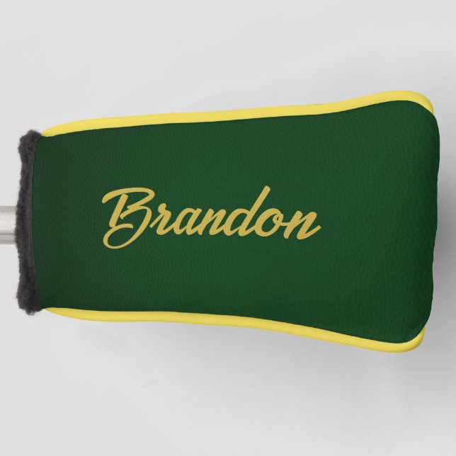 Funda Para Palo De Golf Nombre personalizado cuero verde (Anverso)