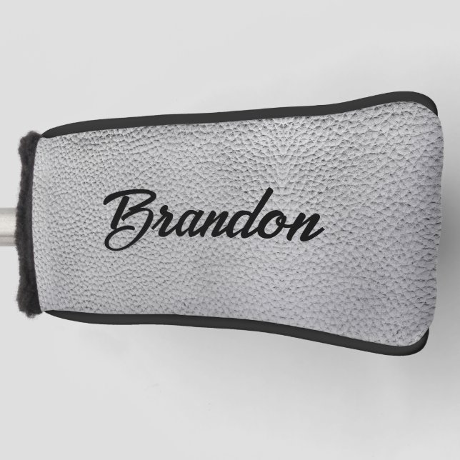 Funda Para Palo De Golf Nombre personalizado de cuero gris (Anverso)