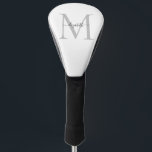 Funda Para Palo De Golf Nombre personalizado de tipo de letra moderno y pu<br><div class="desc">Nombre personalizado y cubierta inicial neutra de la cabeza de golf. Gris,  Blanco y Negro.</div>