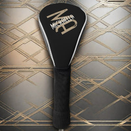 Funda Para Palo De Golf Nombre personalizado del monograma beige blanco ne