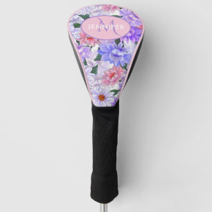 Funda Para Palo De Golf Nombre personalizado del monograma floral colorido