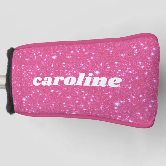 Funda Para Palo De Golf Nombre personalizado del Purpurina Retro Hot Pink  (Anverso)