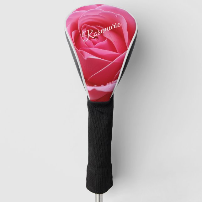 Funda Para Palo De Golf Nombre personalizado Flor Rosa elegante (Anverso)