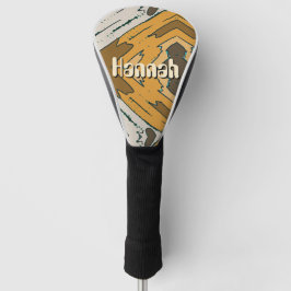 Funda Para Palo De Golf Nombre personalizado geométrico rústico marrón dor